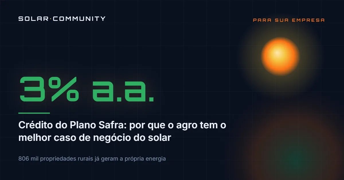 Capa: crédito de 3% ao ano do Plano Safra — energia solar no agro